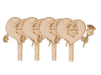 4 db szív rózsával natúr sziluett tortadísz beszúró