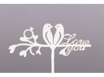 Fehér galambpár Love You felirattal esküvői tortadísz s