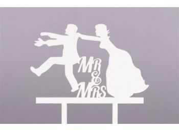 Fehér műanyag visszahúzós MR & MRS nászpár sziluett to