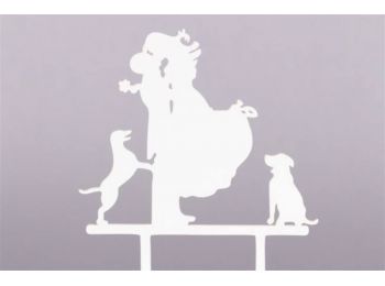 Fehér műanyag kutyás pár esküvői tortadísz sziluett