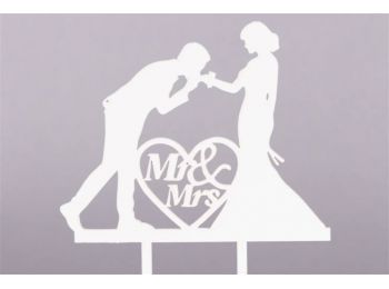 Fehér kézcsókos MR & MRS műanyag nászpár sziluett tort