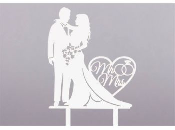 Fehér menyasszonyi csokros nászpár sziluett tortadísz