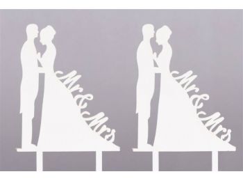 2 db fehér ferde MR & MRS feliratos nászpár sziluett tort