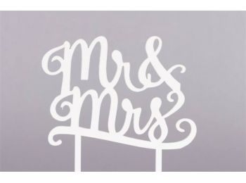 Fehér MR & MRS felirat esküvői sziluett tortadísz