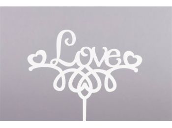 Fehér szíves Love felirat sziluett tortadísz