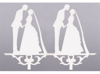 2 db fehér fátylas esküvői tortadísz sziluett beszúró