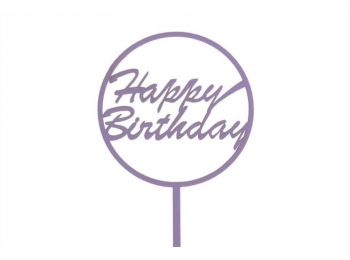 Lila kerek Happy Birthday feliratos tortadísz sziluett