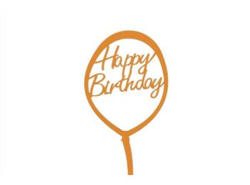 Narancssárga lufi alakú Happy Birthday feliratos tortadís