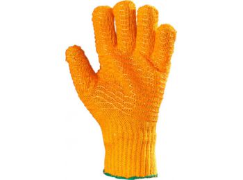 KÖTÖTT NARANCS PES/PAMUT KESZTYŰ, KÉT OLDALON PVC RÁCCS
