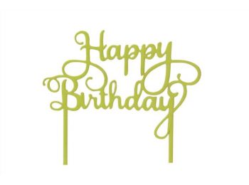 Élénk Zöld Happy Birthday felirat tortadísz sziluett
