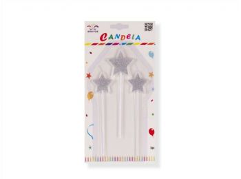 3 részes hosszú csillag alakú ezüst színű tortagyertya