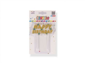 Happy Birthday kék csillagokkal tortagyertya