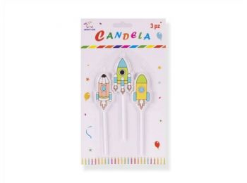 3 részes színes űrhajó alakú tortagyertya készlet
