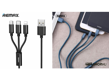 iPhone - Micro USB - USB-C gyors töltőkábel – 3 az 1-ben Remax - Fekete