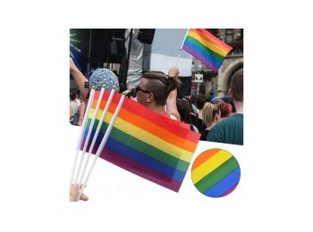 Szivárványzászló LMBT Budapest Pride kis zászló rúddal - 14x21cm - 4db