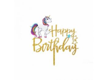Arany színű unikornisos Happy Birthday feliratos szülinap