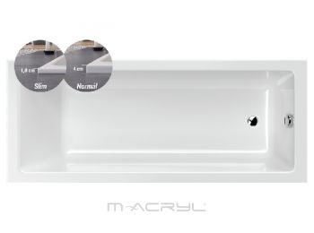 M-Acryl Sandra  Slim egyenes akril kád 170x75 kádlábbal és peremrögzítő csomaggal