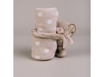 BÉZS PÖTTYÖS BABAPLÉD Teddy macival 100x75 cm