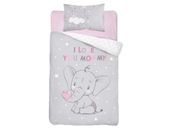 ELEFÁNTOS SZÜRKE RÓZSASZÍN OVIS 2 részes ágynemű-garn