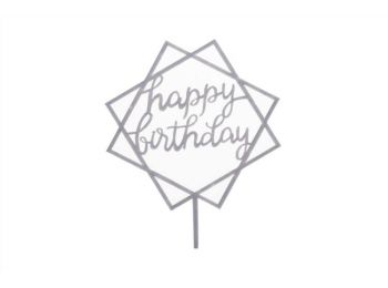 Ezüst színű négyzetes Happy Birthday feliratos szülinap