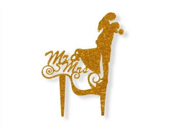 Mr & Mrs esküvői tortadísz beszúró ölelkező párral