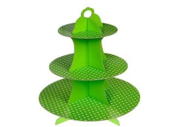 3 szintes zöld fehér pöttyös karton muffin állvány