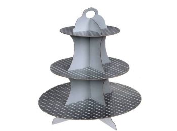 3 szintes ezüst fehér pöttyös karton muffin állvány