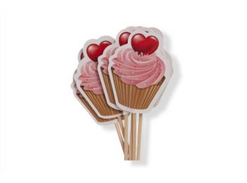 Rózsaszín cupcake szív középpel 12 db muffin díszítő