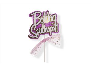 Rózsaszín Boldog Szülinapot tüllös beszúró tortadísz