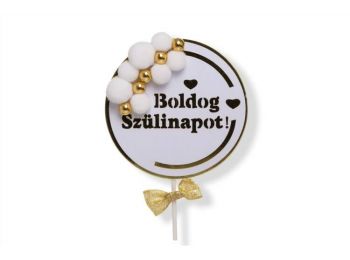 Kör alakú Happy Birthday feliratos pomponos tortabeszúró