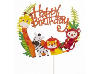 Állatos Happy Birthday feliratos tortabeszúró