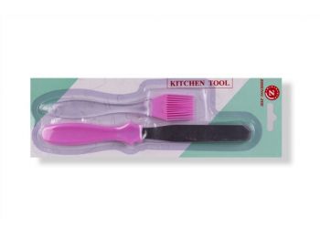 Műanyag nyelű szilikon ecset és fém spatula készlet