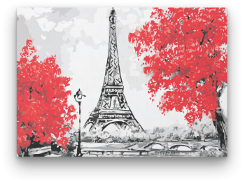 Eiffel Torony  a Vörös Fák Mellett - számfestő készlet