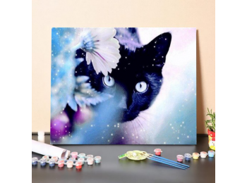 Fekete Macska a Virág Mögött - számfestő készlet