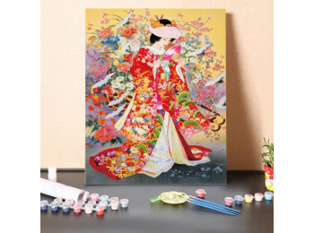 Japán Énekes Piros Ruhában - számfestő készlet