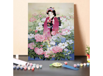 Japán Énekes Virágokkal - számfestő készlet