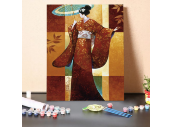 Japán Nő Ernyővel - számfestő készlet