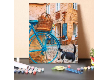 Macska És Egy Kék Bicikli - számfestő készlet