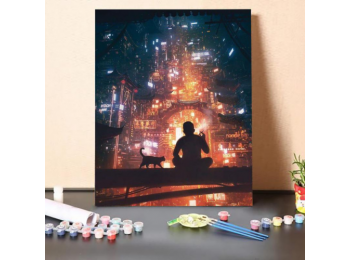 Macska és fiú - számfestő készlet