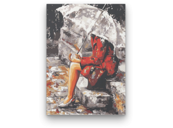 Magányos Nő az Esőben - számfestő készlet