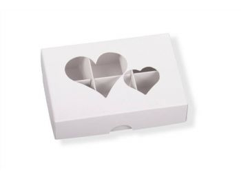 Fehér szív mintás 6 adagos rekeszes bonbon doboz