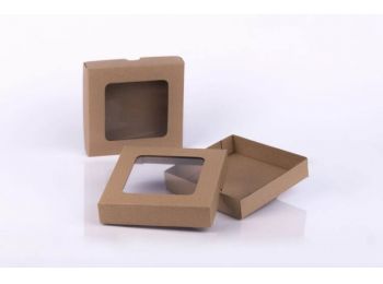 Barna 14*14 cm-es ablakos rekesz nélküli bonbon doboz