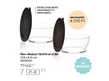 Öko Plus Átlátszó tál 610 ml fekete tetővel 2 db Tuppe