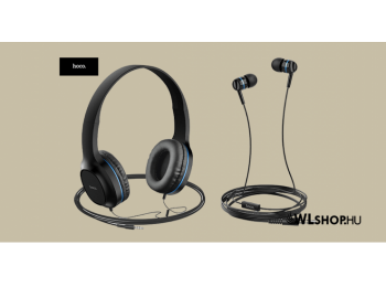 Hoco W24 Enlighten vezetékes fejhallgató és fülhallgató szett mikrofonnal - Fekete/Kék