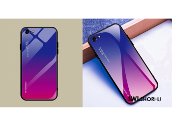 iPhone 7/8/SE2020 Gradient 9H üveghátlapú tok szilikon kerettel - Pink/Lila