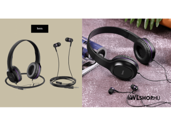 Hoco W24 Enlighten vezetékes fejhallgató és fülhallgató szett mikrofonnal - Fekete/Lila