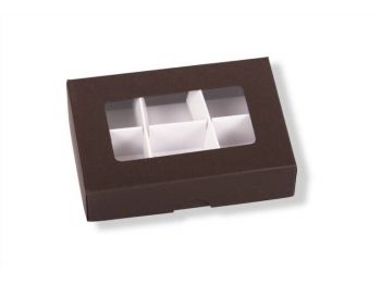 Barna 6 adagos rekeszes bonbon doboz