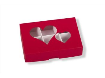 Piros szív mintás 6 adagos rekeszes bonbon doboz