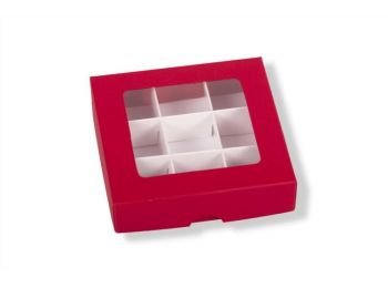 Piros 9 adagos rekeszes bonbon doboz