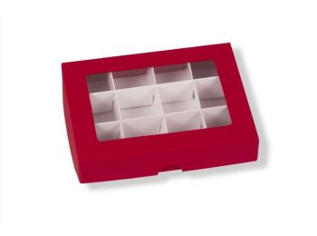 Piros 12 adagos rekeszes bonbon doboz